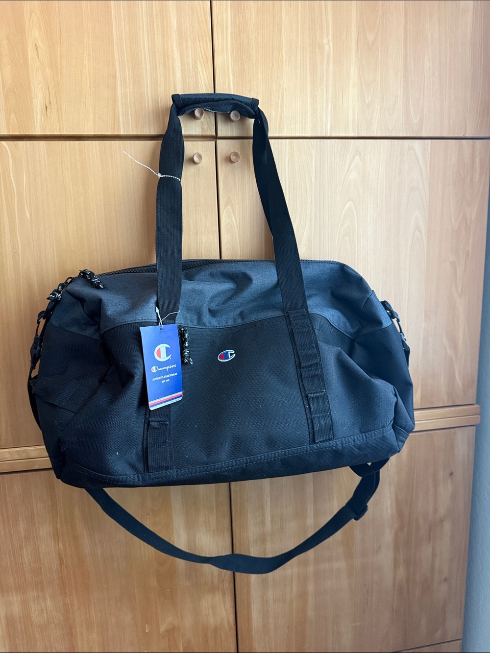 Champion Black Duffel Bag with Shoulder Strap